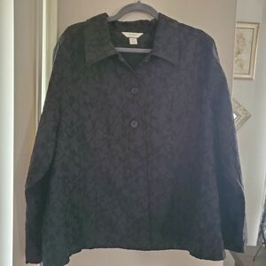 cjbanks Womens' Plus Size Embroidered Button Down Collared Jacket - Black 0131